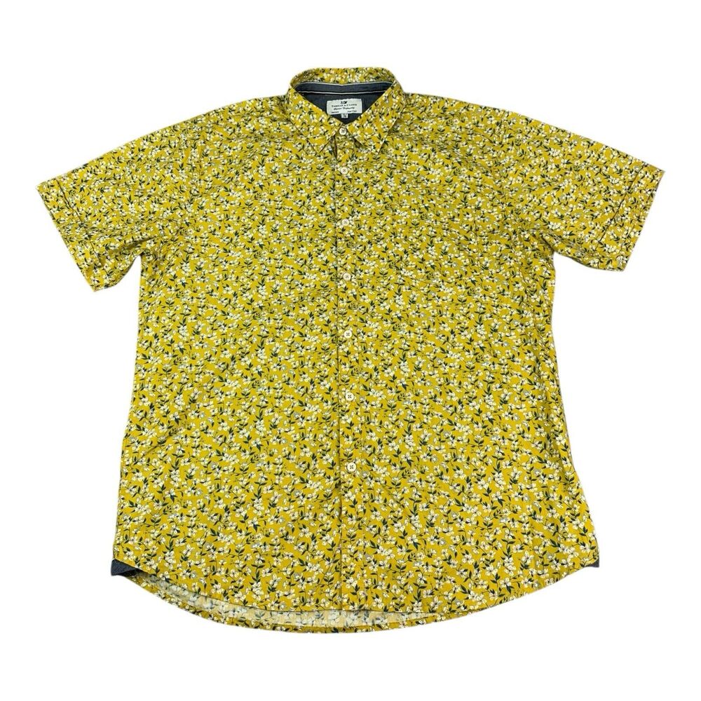 Thread & Cloth Yellow Floral Short Sleeve Button Up Shirt, Men’s Size XL